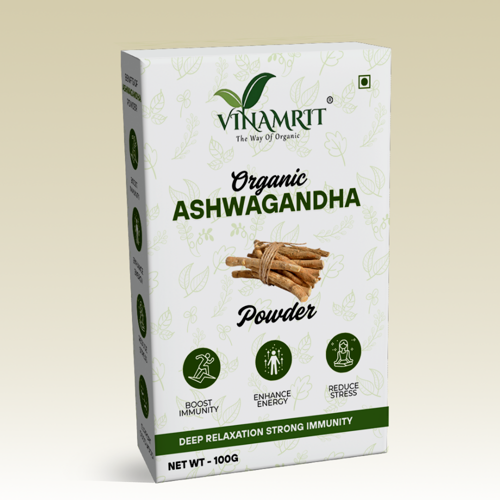 Vinamrit Ashwagandha Powder | 100% Pure & Natural Root Powder | Ayurvedic Adaptogenic Herb for Daily Wellness & Vitality | 100g Pack