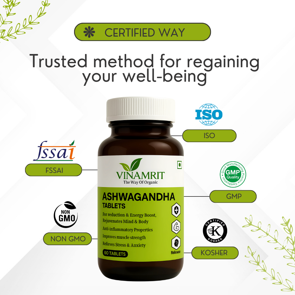 Vinamrit Ashwagandha Tablet 1000 mg | Pure Withania Somnifera Extract – 60 Tablets