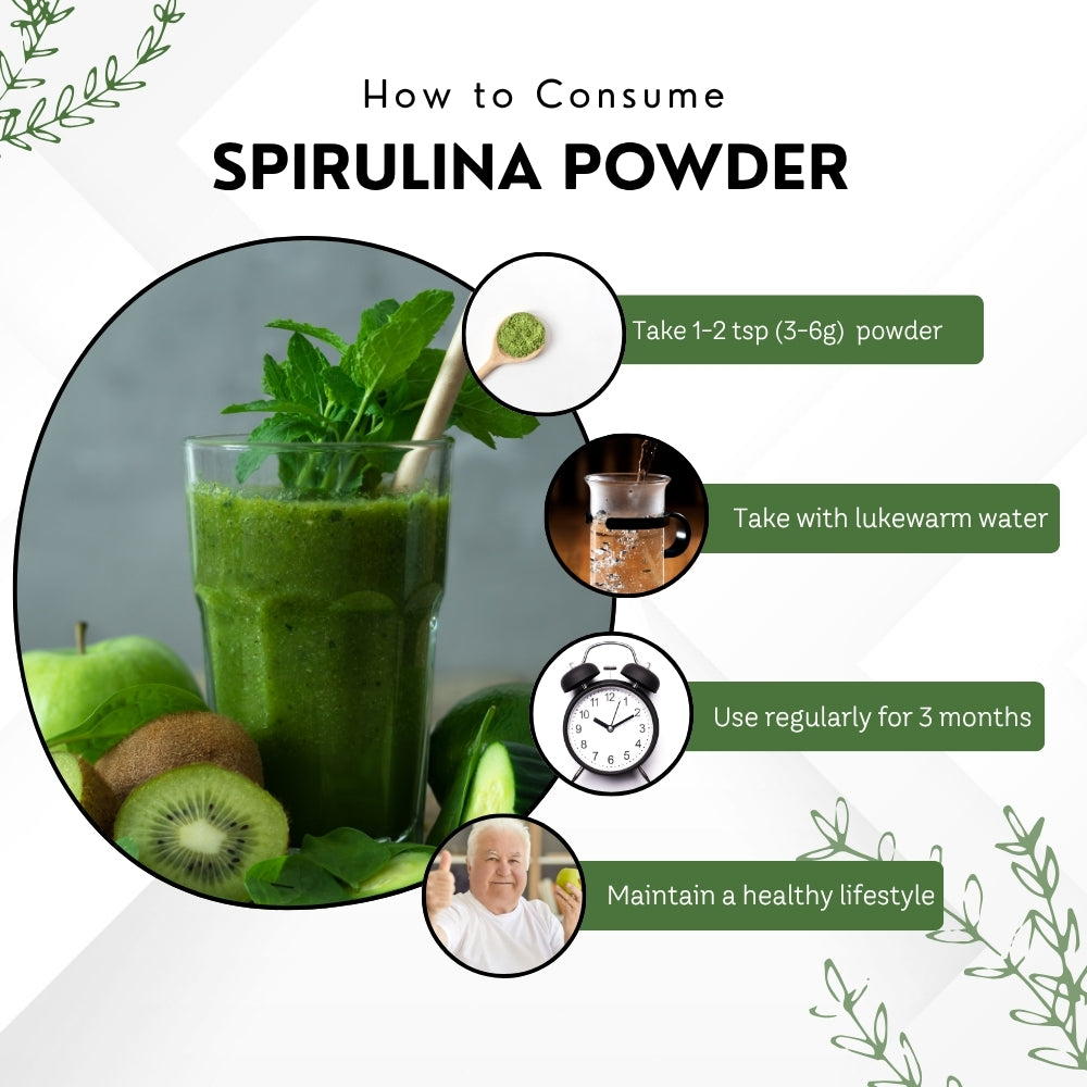 Vinamrit Spirulina Powder | 100% Pure & Natural | Plant-Based Protein & Iron | Supports Immunity, Energy & Detox | 100g Pack | Superfood for Smoothies, Juices & Fitness