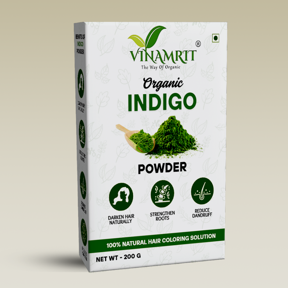 Vinamrit Indigo Powder | 100% Pure & Organic| Traditional Ayurvedic Herb for Natural Hair Care & Coloring | 100g Pack