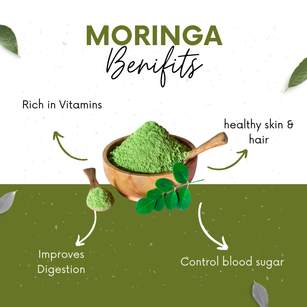 Vinamrit Moringa Powder | 100% Pure & Organic| Rich in Vitamins, Calcium & Antioxidants | Supports Immunity, Energy & Detox | 100g Pack | Ayurvedic Superfood for Juices, Smoothies & Wellness