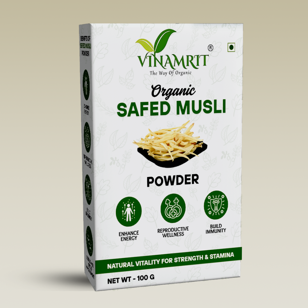 Vinamrit Safed Musli Powder | 100% Pure & Organic | Traditional Ayurvedic Root for Wellness & Vitality | 100g Pack