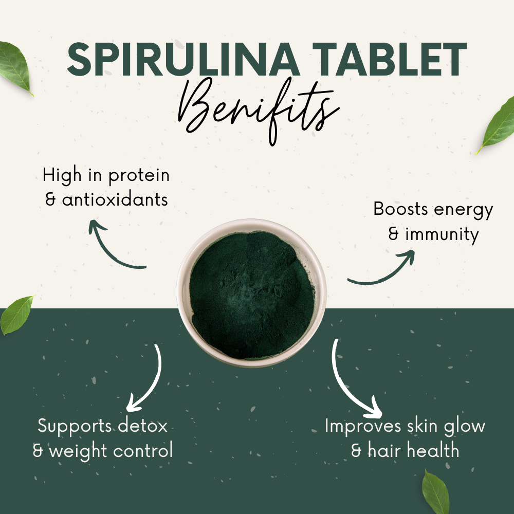 Vinamrit Organic Spirulina Tablets 1000mg | Plant-Based Superfood | Rich in Natural Protein, Vitamins & Minerals | 60 Vegetarian Tablets