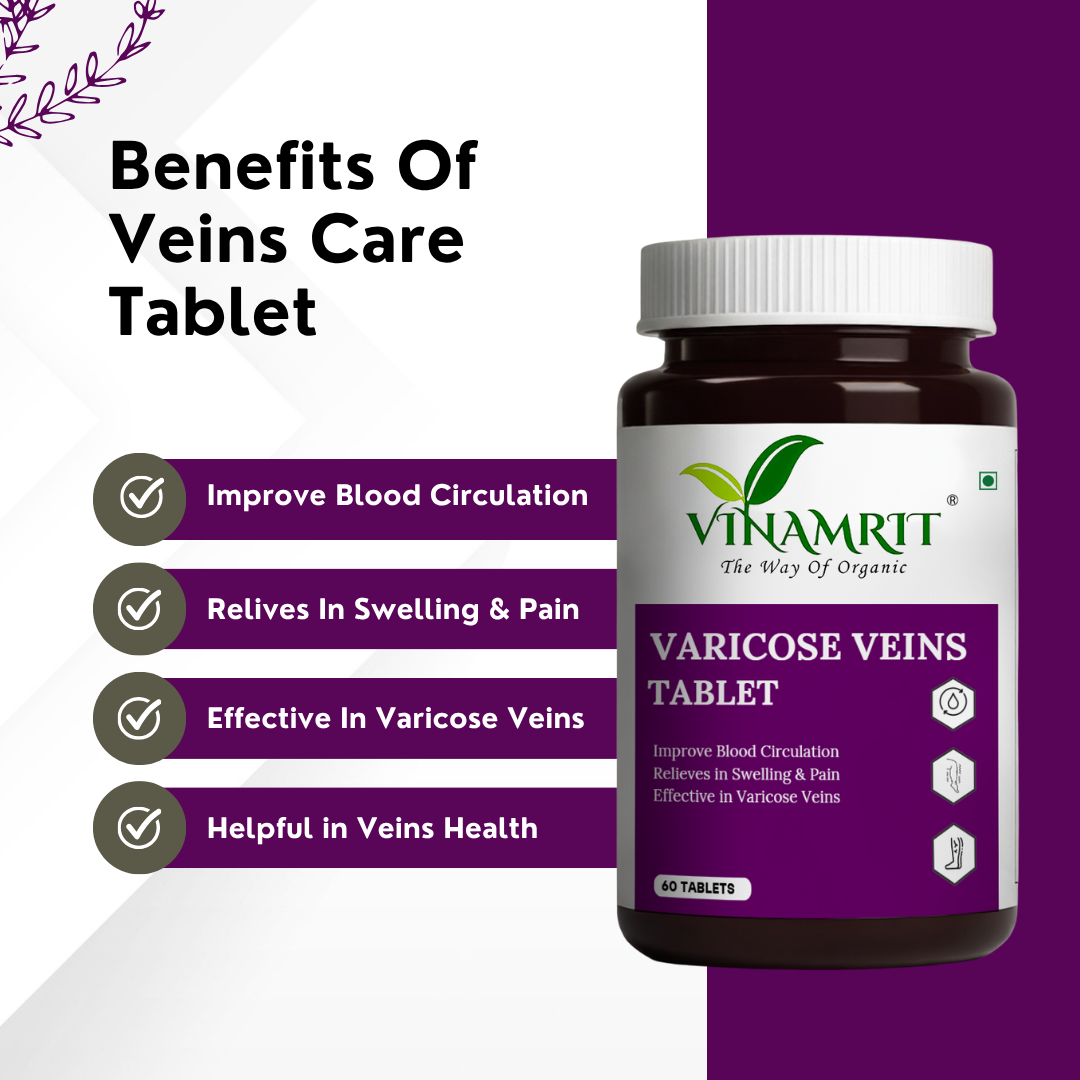 Vinamrit Varicose Veins Tablets | Ayurvedic Herbal Blend for Vein Wellness & Circulation Support | Enriched with Natural Extracts | 60 Tablets
