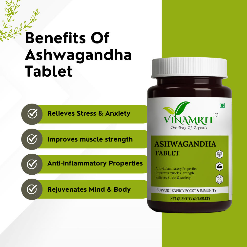 Vinamrit Ashwagandha Tablets 1000mg | Herbal Root Supplement 60 Tabs