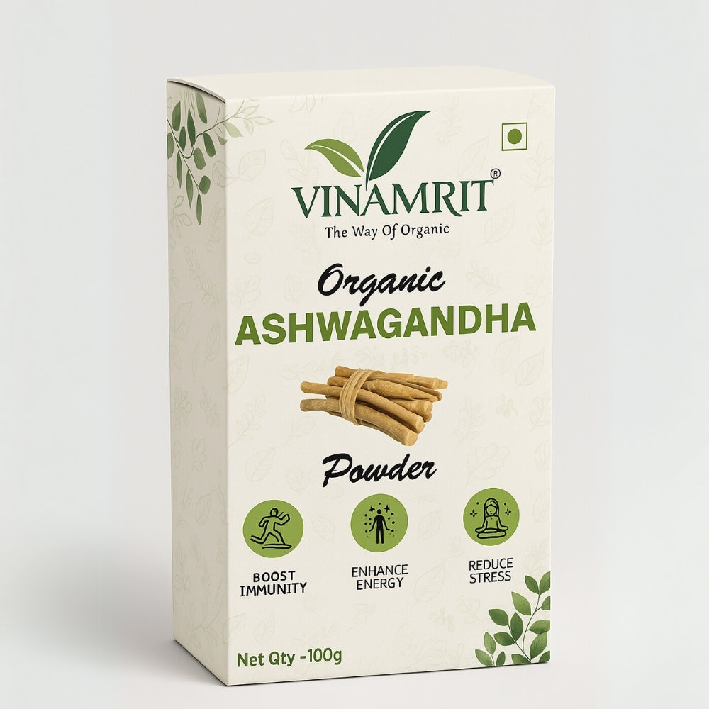 Vinamrit Ashwagandha Powder | 100% Pure & Natural | Supports Stress Relief, Stamina & Immunity | 100g Pack | Ayurvedic Adaptogen for Energy, Sleep & Hormonal Balance