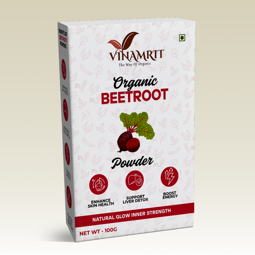 Vinamrit Beetroot Powder | 100% Pure & Organic| Boosts Energy, Stamina & Blood Circulation | 100g Pack | Plant-Based Superfood for Smoothies, Juices & Skincare