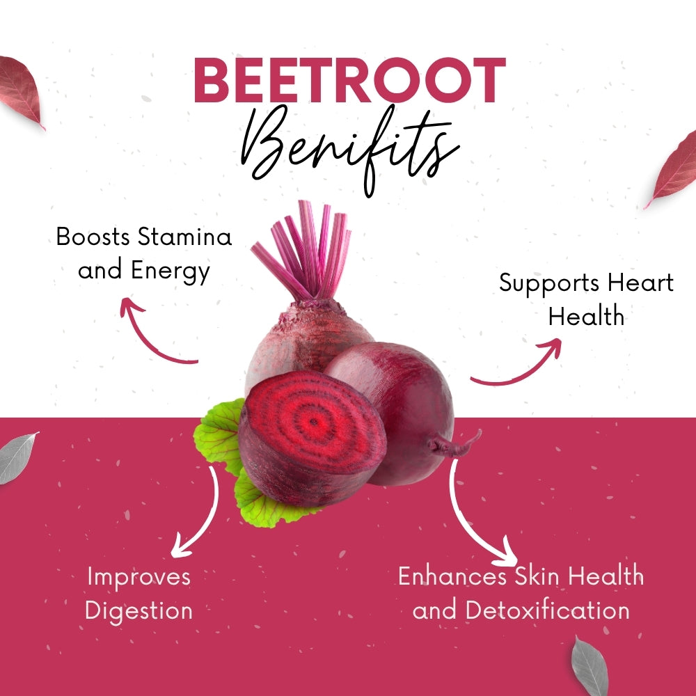 Vinamrit Beetroot Powder | Natural & Pure | Rich in Iron & Nitrates | Boosts Energy, Stamina & Blood Circulation | 100g Pack | Plant-Based Superfood for Juicing, Smoothies & Skincare