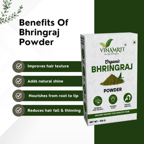 Vinamrit Bhringraj Powder | 100% Pure & Organic| Promotes Hair Growth, Strength & Scalp Health | 100g Pack | Ayurvedic Herbal Powder for Strong & Healthy Hair