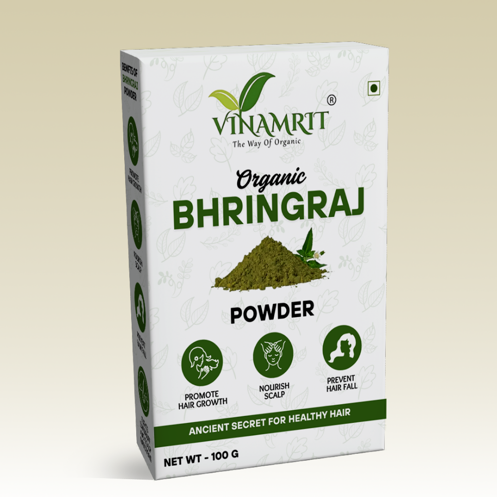 Vinamrit Bhringraj Powder | 100% Pure & Organic| Promotes Hair Growth, Strength & Scalp Health | 100g Pack | Ayurvedic Herbal Powder for Strong & Healthy Hair