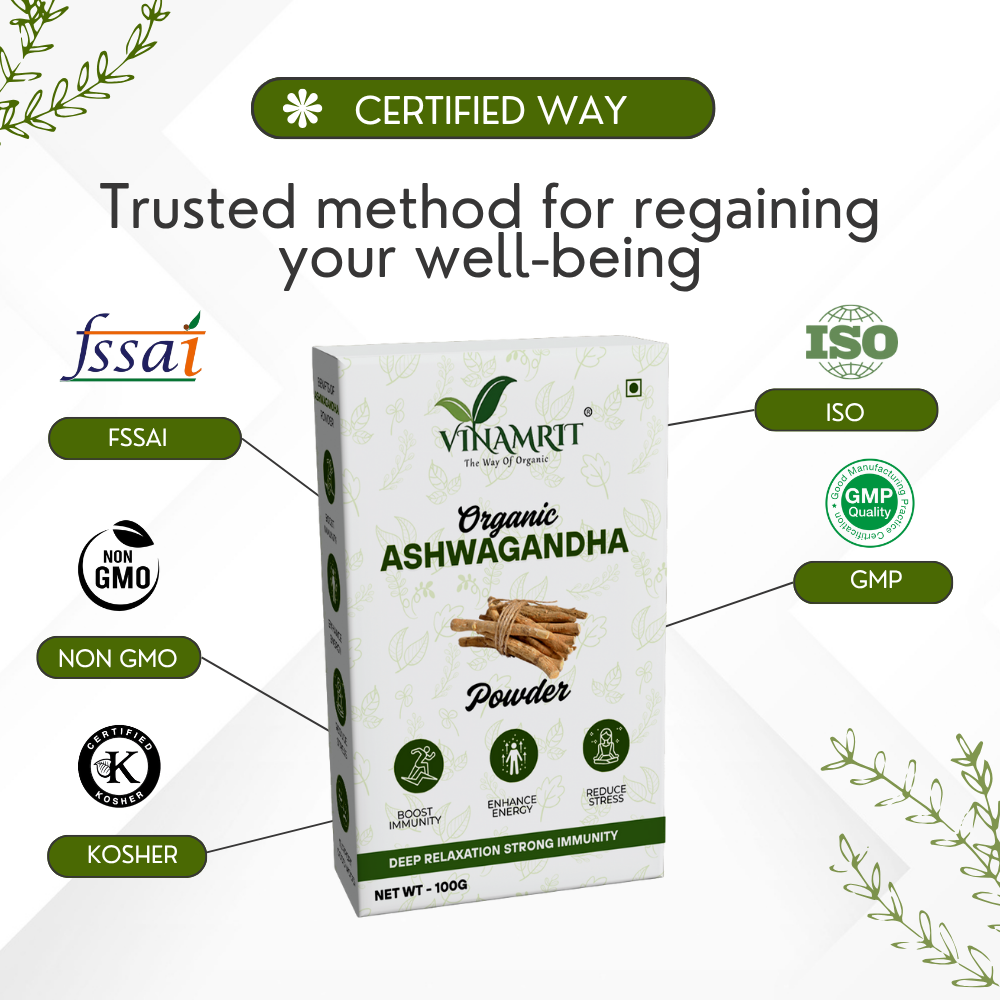 Vinamrit Ashwagandha Powder | 100% Pure & Natural Root Powder | Ayurvedic Adaptogenic Herb for Daily Wellness & Vitality | 100g Pack