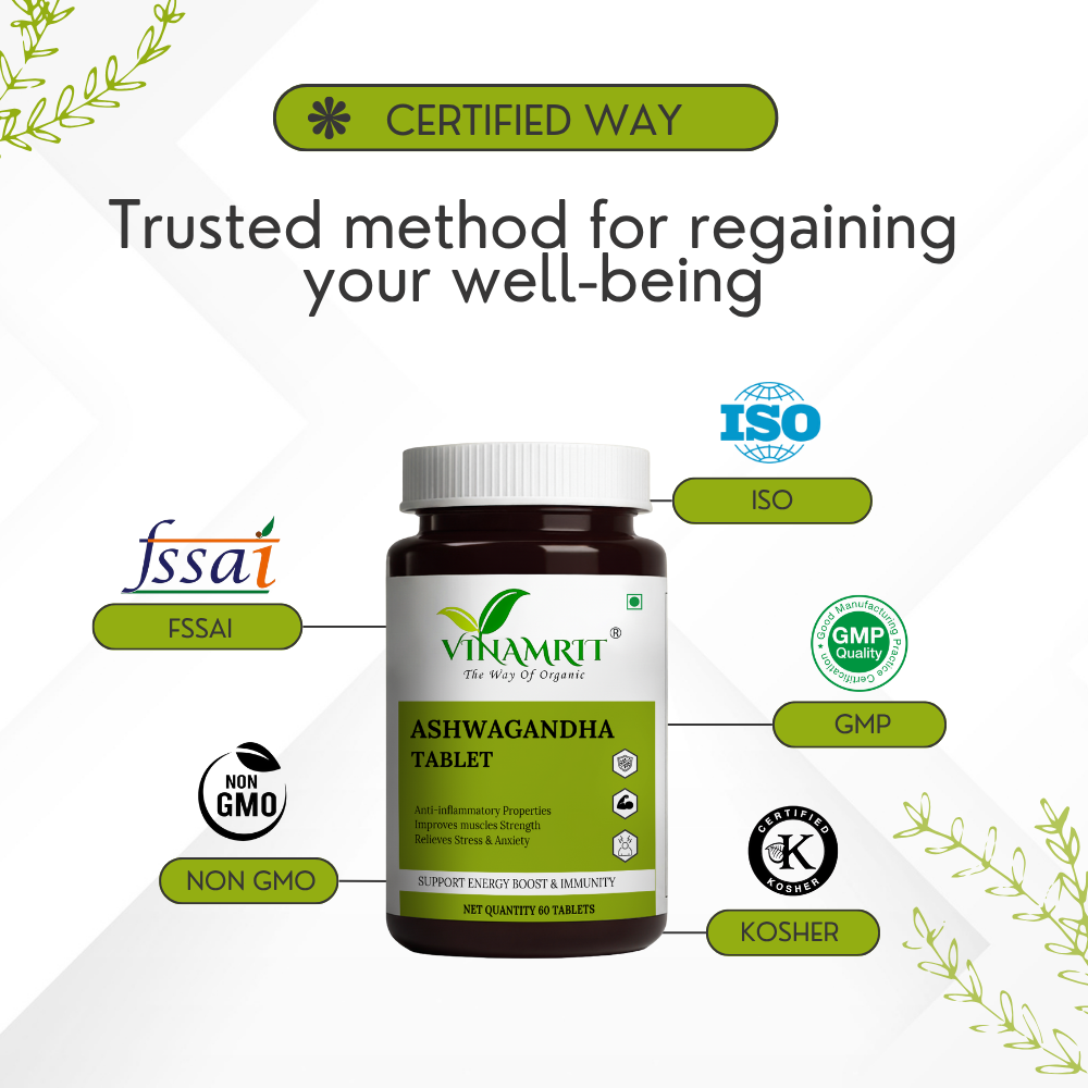 Vinamrit Ashwagandha Tablets 1000mg | Herbal Root Supplement 60 Tabs