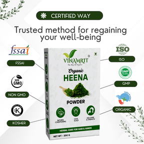 Vinamrit Henna Powder | 100% Pure & Organic| Traditional Ayurvedic Herb for Natural Hair Coloring & Care | 100g Pack