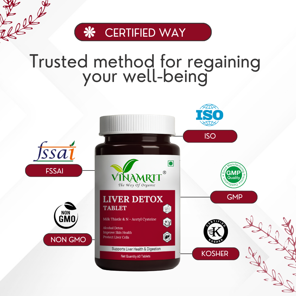 Vinamrit Liver Detox Tablets | Ayurvedic Herbal Supplement with Milk Thistle & NAC | Herbal Blend for Liver Cleanse & Daily Wellness | 60 Tablets