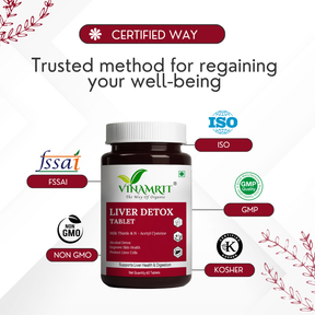 Vinamrit Liver Detox Tablets | Ayurvedic Herbal Supplement with Milk Thistle & NAC | Herbal Blend for Liver Cleanse & Daily Wellness | 60 Tablets