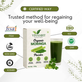 Vinamrit Moringa Powder | 100% Pure & Natural | Rich in Vitamins, Calcium & Antioxidants | Supports Immunity & Energy | 100g Pack | Superfood for Juices, Smoothies & Detox