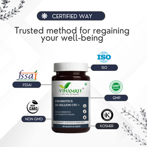 Vinamrit Probiotics Supplement 50 Billion CFU | With Prebiotics & 20 Powerful Strains | Supports Digestion, Gut Health & Immunity | 60 Vegetarian Capsules