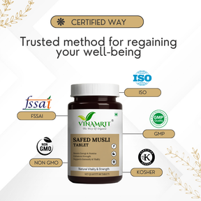 Vinamrit Safed Musli Capsules 660mg | Ayurvedic Vitality & Strength Supplement | With Shilajit & Gokshura | 60 Vegetarian Capsules