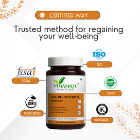 Vinamrit 100% Pure Sea Buckthorn Capsules | Omega 3, 6, 7 & 9 Rich | 60 Herbal Capsules for Daily Wellness