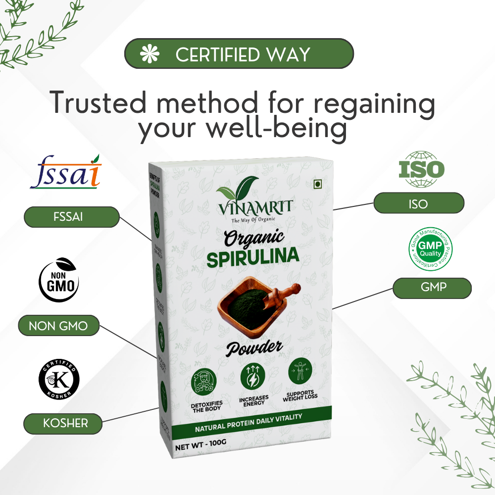 Vinamrit Spirulina Powder | 100% Pure Organic Algae Powder | 100g