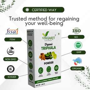 Vinamrit Triphala Powder | 100% Pure & Organic Herbal Blend | Traditional Ayurvedic Combination of Amalaki, Haritaki & Bibhitaki | 100g Pack