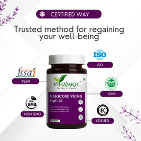 Vinamrit Varicose Veins Tablets | Ayurvedic Herbal Blend for Vein Wellness & Circulation Support | Enriched with Natural Extracts | 60 Tablets