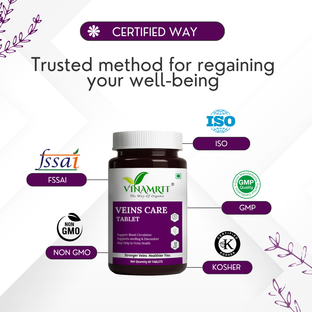 Vinamrit Veins Care Tablets | Ayurvedic Formula for Varicose Veins & Spider Veins Support | Herbal Blend for Leg & Vein Wellness | 30 Tablets