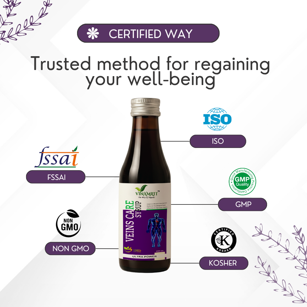 Vinamrit Veins Care Syrup – 200ml | Ayurvedic Herbal Blend | Made for Daily Vein Wellness & Comfort | 100% Natural Ingredients