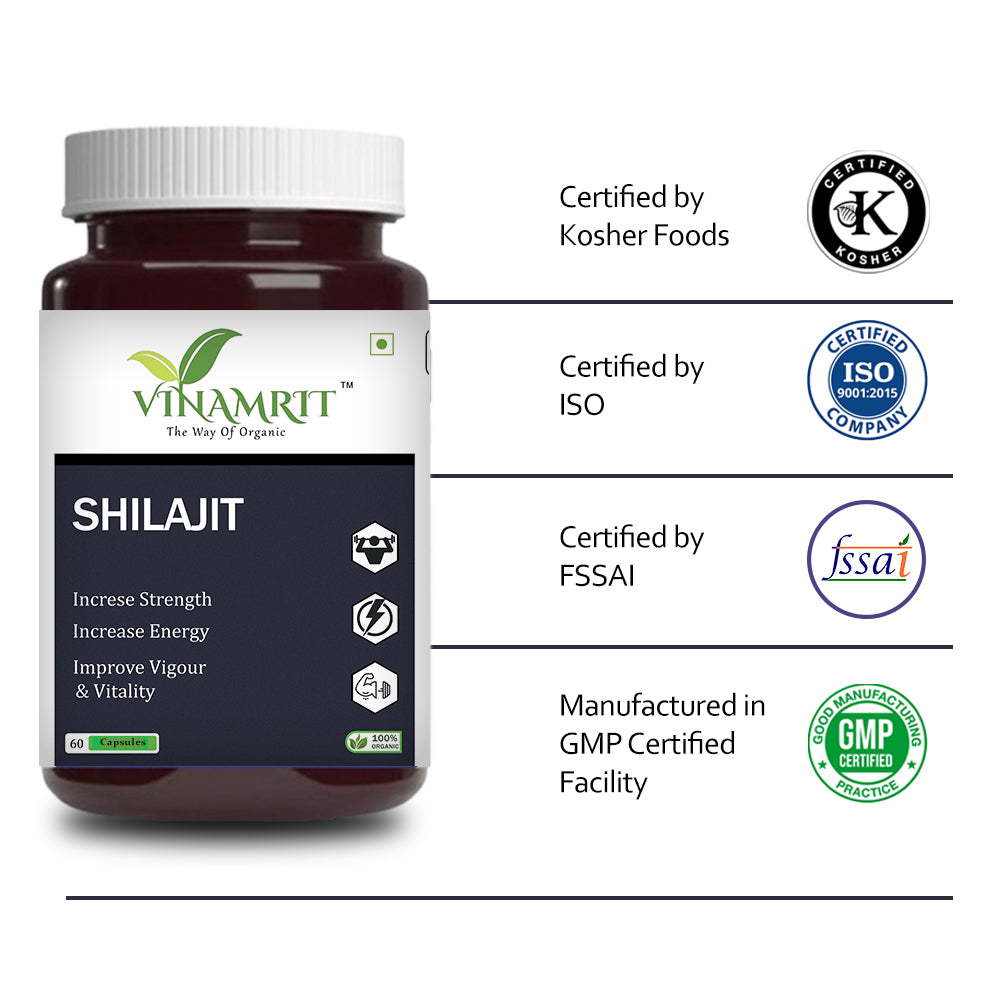 Vinamrit Shilajit 60 Capsules – Premium Ayurvedic Supplement for Men’s Wellness - VINAMRIT