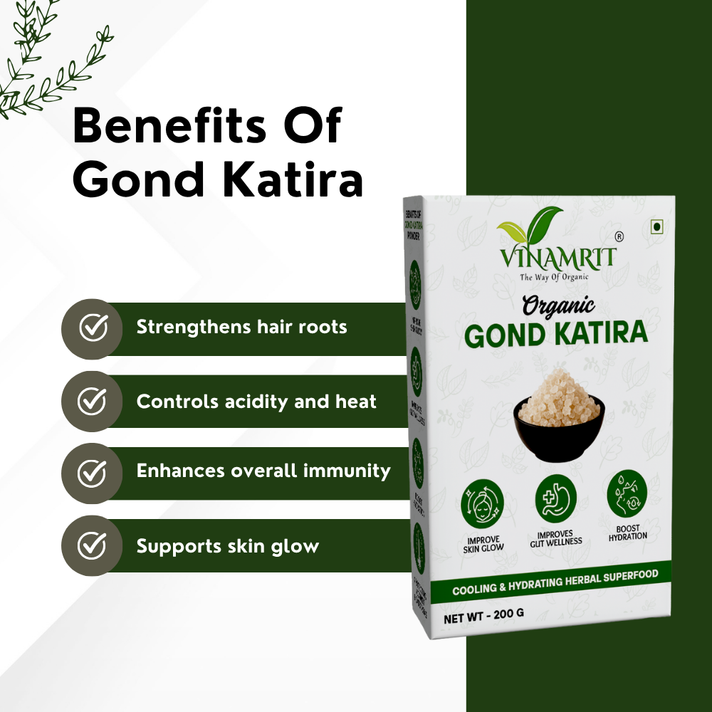 Vinamrit Gond Katira (Tragacanth Gum) | 100% Pure & Natural | Traditional Ayurvedic Resin for Cooling & Refreshing Recipes | 100g Pack