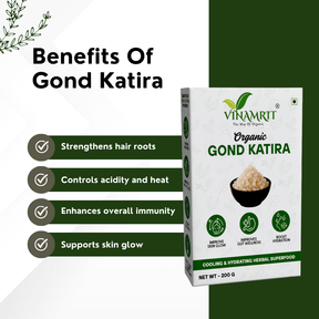 Vinamrit Gond Katira (Tragacanth Gum) | 100% Pure & Natural | Traditional Ayurvedic Resin for Cooling & Refreshing Recipes | 100g Pack
