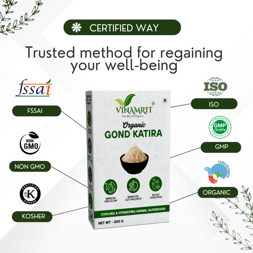 Vinamrit Gond Katira (Tragacanth Gum) | 100% Pure & Natural | Traditional Ayurvedic Resin for Cooling & Refreshing Recipes | 100g Pack