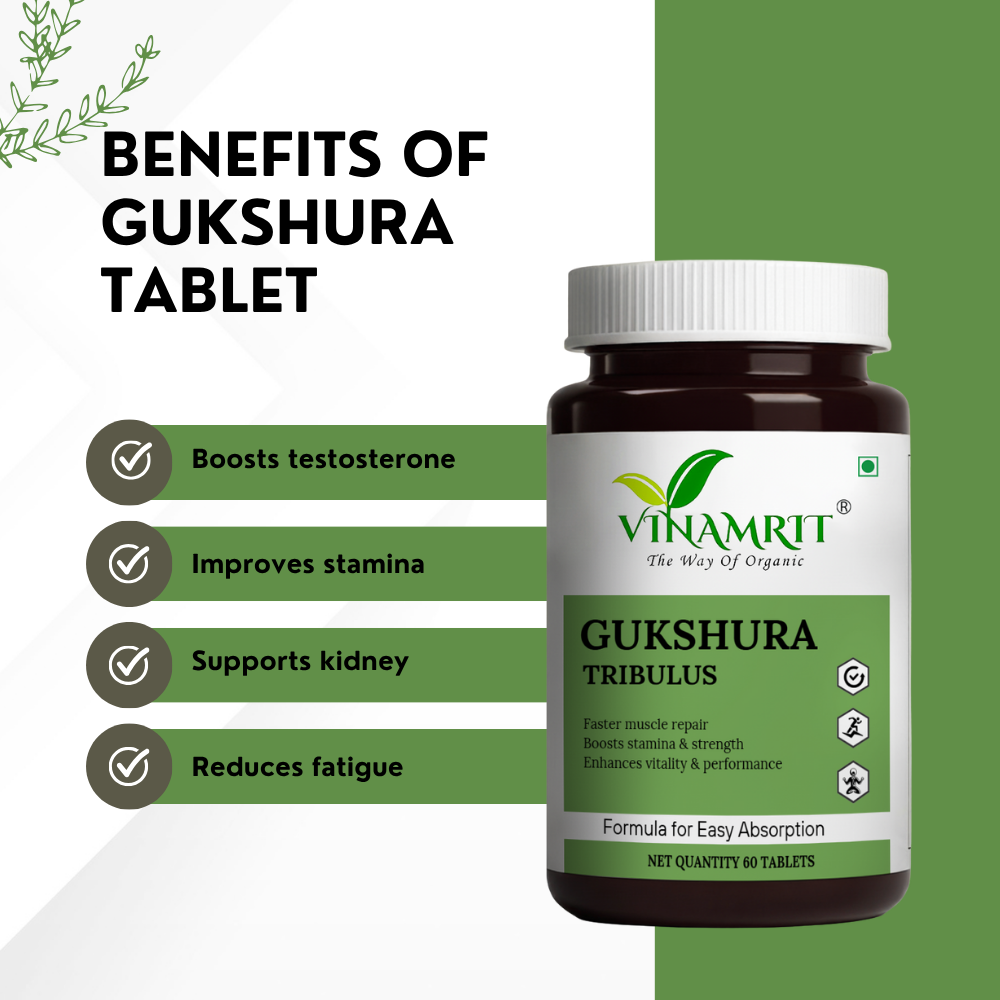 Vinamrit Gokshura Tablets 1000 mg | Ayurvedic Energy & Strength Support | 60% Saponins | Tribulus Terrestris for Men & Women | 60 Vegetarian Tablets