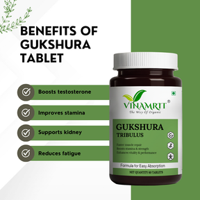 Vinamrit Gokshura Tablets 1000 mg | Ayurvedic Energy & Strength Support | 60% Saponins | Tribulus Terrestris for Men & Women | 60 Vegetarian Tablets