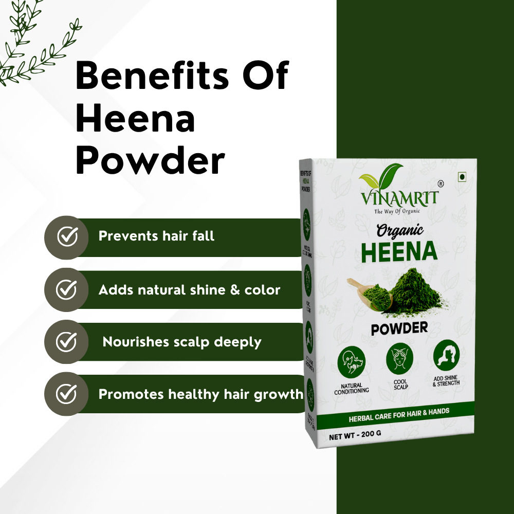 Vinamrit Henna Powder | 100% Pure & Organic| Traditional Ayurvedic Herb for Natural Hair Coloring & Care | 100g Pack