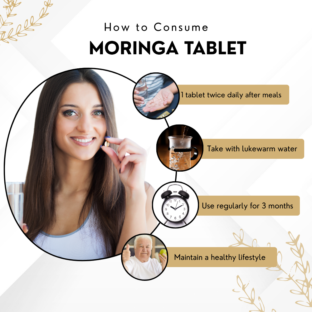 Vinamrit Moringa Tablets 500mg | Moringa Oleifera Leaf Powder Supplement | 100% Natural | 60 Vegetarian Tablets