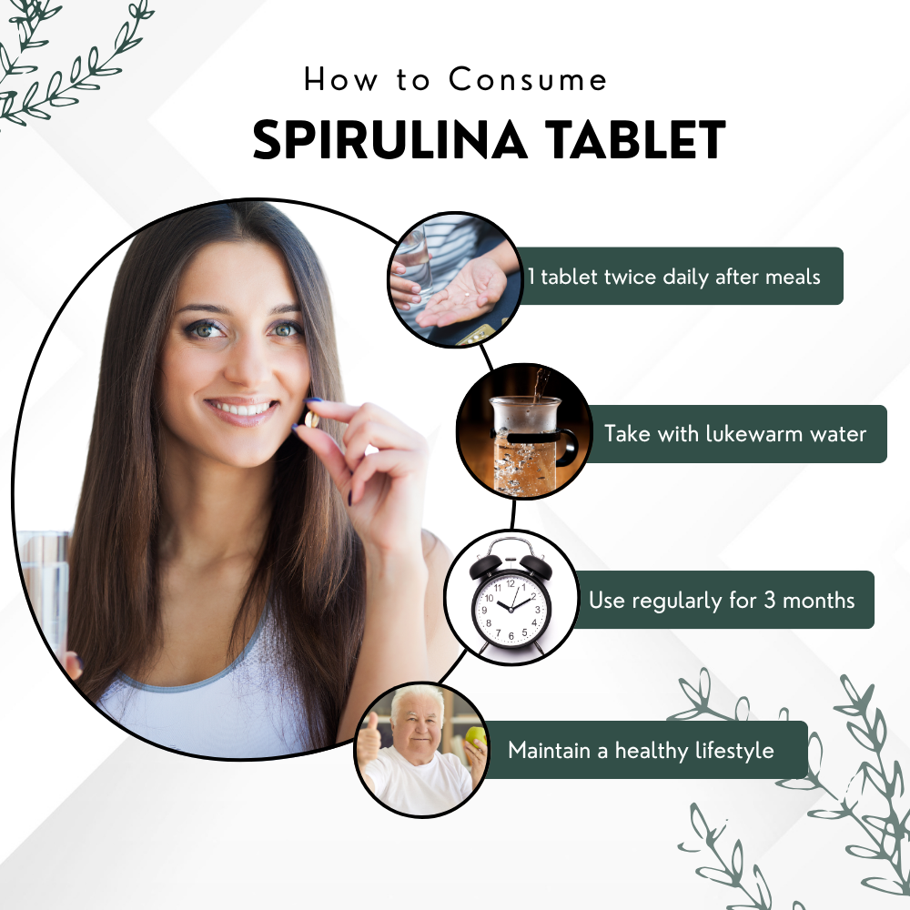 Vinamrit Organic Spirulina Tablets 1000mg | Plant-Based Superfood | Rich in Natural Protein, Vitamins & Minerals | 60 Vegetarian Tablets