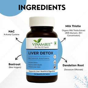 Vinamrit Milk Thistle Liver Detox Supplement | Fatty Liver Care & Digestive Enzymes 60 Tablets