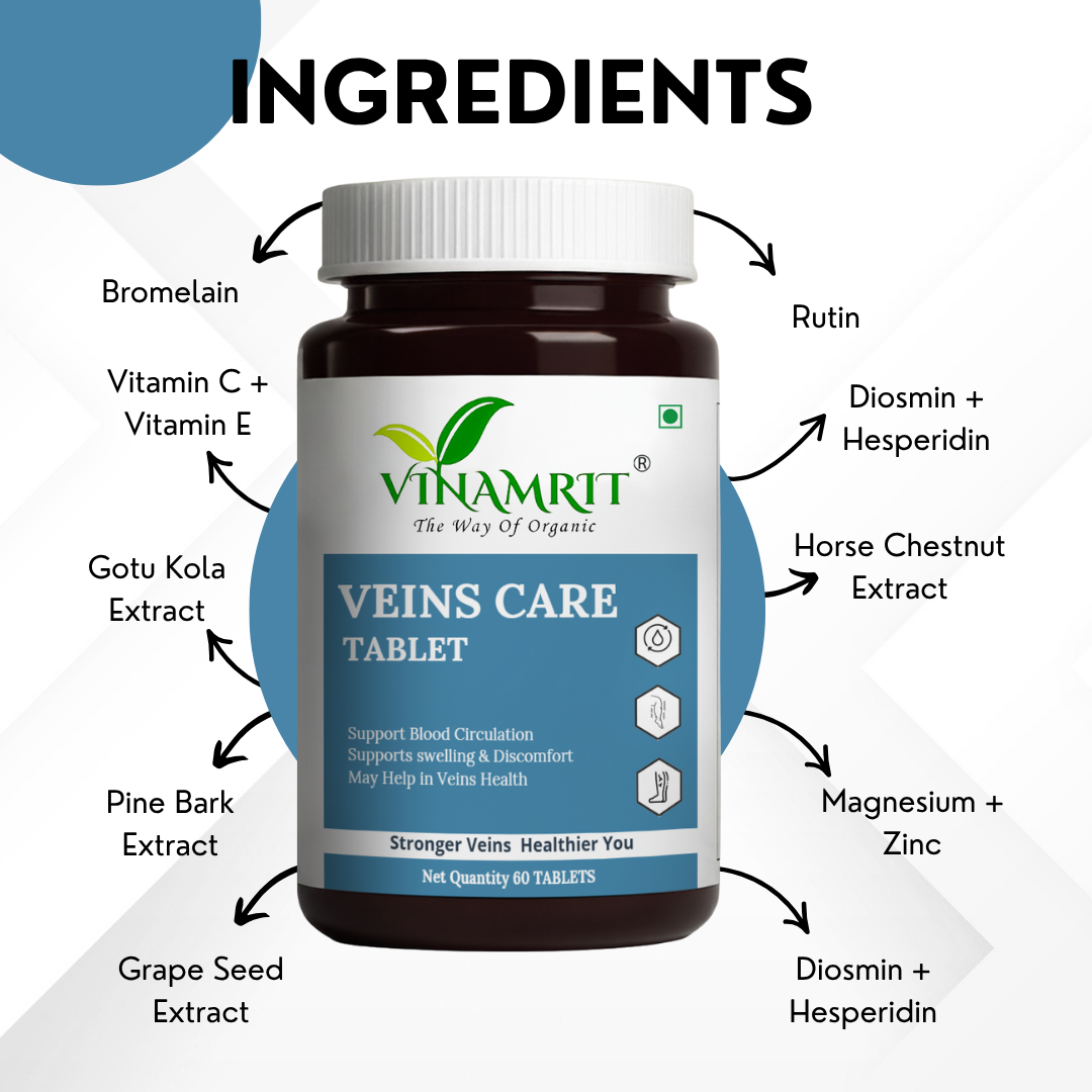 Vinamrit Veins Care Tablets | Ayurvedic Formula for Varicose Veins & Spider Veins Support | Herbal Blend for Leg & Vein Wellness | 30 Tablets