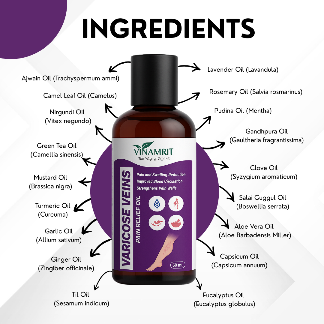 Varicose Veins Pain Relief Oil – 60 ml | Pain & Swelling Reduction