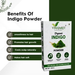 Vinamrit Indigo Powder | 100% Pure & Organic| Traditional Ayurvedic Herb for Natural Hair Care & Coloring | 100g Pack