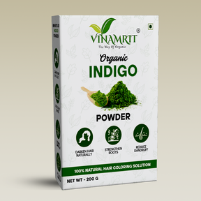 Vinamrit Indigo Powder | 100% Pure & Organic| Traditional Ayurvedic Herb for Natural Hair Care & Coloring | 100g Pack
