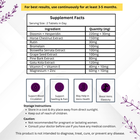 Vinamrit Veins Care Tablets | Ayurvedic Formula for Varicose Veins & Spider Veins Support | Herbal Blend for Leg & Vein Wellness | 30 Tablets