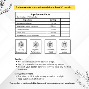 Vinamrit Men’s Vitality Tablet Shilajit & Gokshura | 60 Tablets for Strength, Stamina & Natural Testosterone Support 60 Tablets