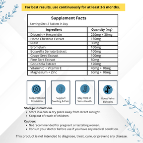 Vinamrit Veins Care Tablets | Ayurvedic Formula for Varicose Veins & Spider Veins Support | Herbal Blend for Leg & Vein Wellness | 30 Tablets