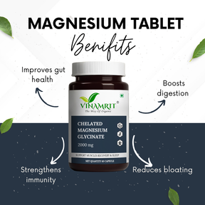 Vinamrit Chelated Magnesium Glycinate 2000mg | 440mg Elemental Magnesium | Supports Muscle Recovery, Sleep & Bone Health | Gentle on Stomach | 60 Veg Tablets