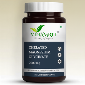 Vinamrit Chelated Magnesium Glycinate 2000mg | 440mg Elemental Magnesium | Supports Muscle Recovery, Sleep & Bone Health | Gentle on Stomach | 60 Veg Tablets