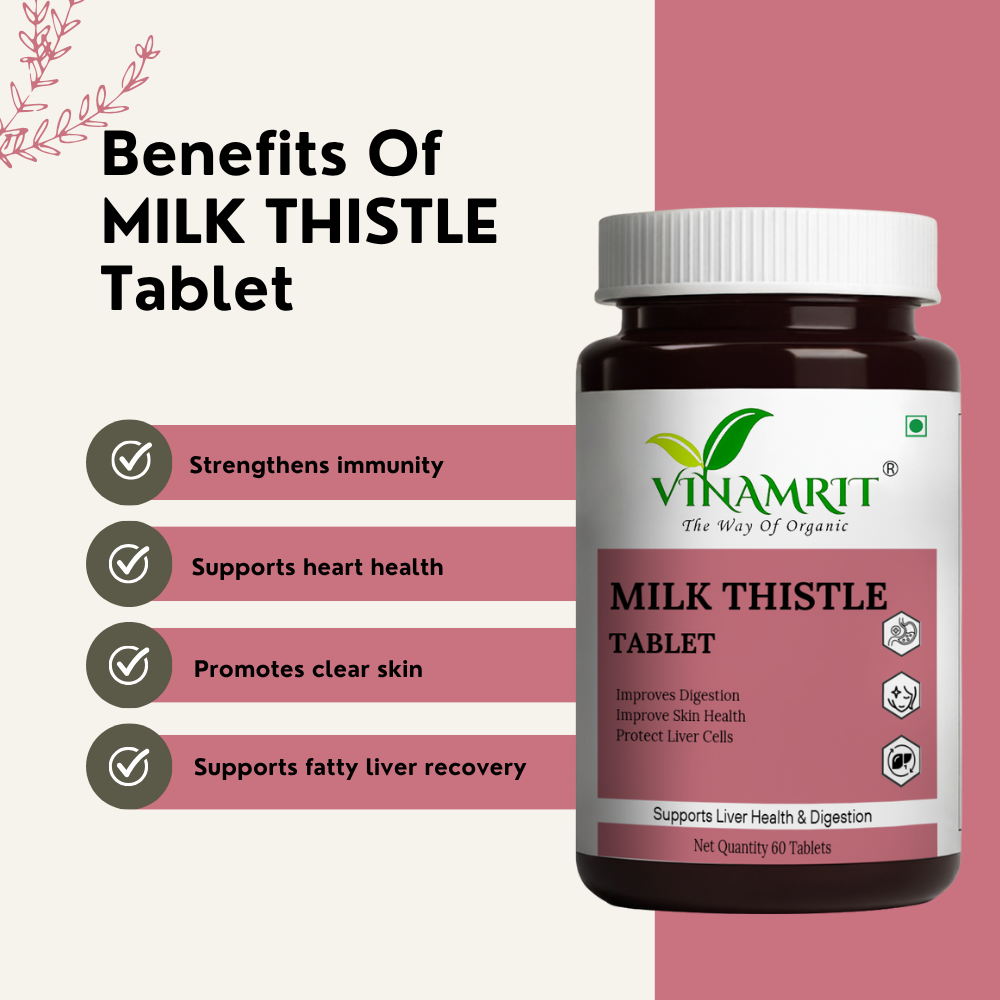Vinamrit Milk Thistle Tablets for Liver Support & Detox | 60 Tablets | Ayurvedic Antioxidant for Fatty Liver, Digestion & Overall Wellness