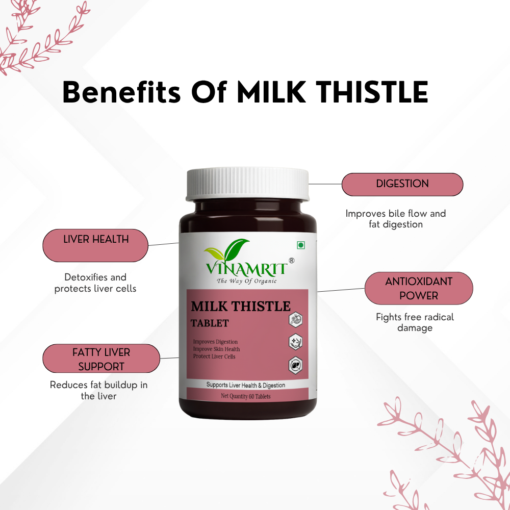 Vinamrit Milk Thistle Tablets for Liver Support & Detox | 60 Tablets | Ayurvedic Antioxidant for Fatty Liver, Digestion & Overall Wellness