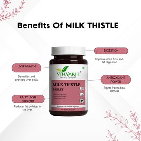 Vinamrit Milk Thistle Tablets for Liver Support & Detox | 60 Tablets | Ayurvedic Antioxidant for Fatty Liver, Digestion & Overall Wellness